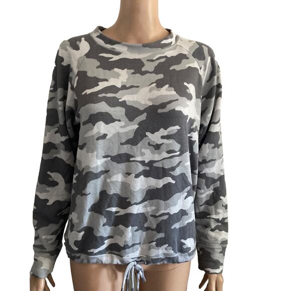 Gap Sweatshirt Womens Medium Camo Gray White Tie Front Pullover - Picture 1 of 10